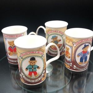Roy Kirkham Collectable Bears 8 Oz Coffee Cup Mug Fine Bone China 1999 Set of 4